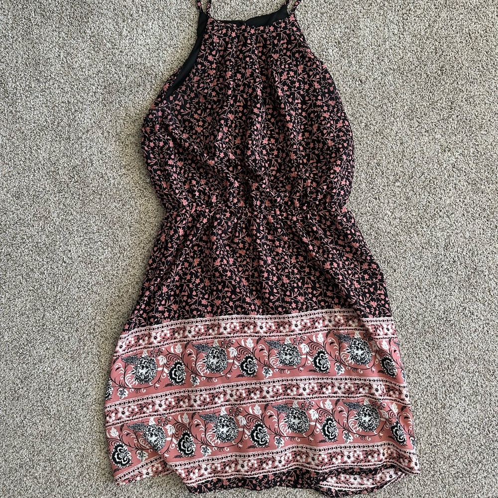 Blue Rain Black and Pink Patterned Dress